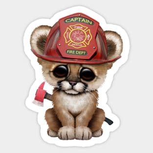 Cute Cougar Cub Firefighter Sticker